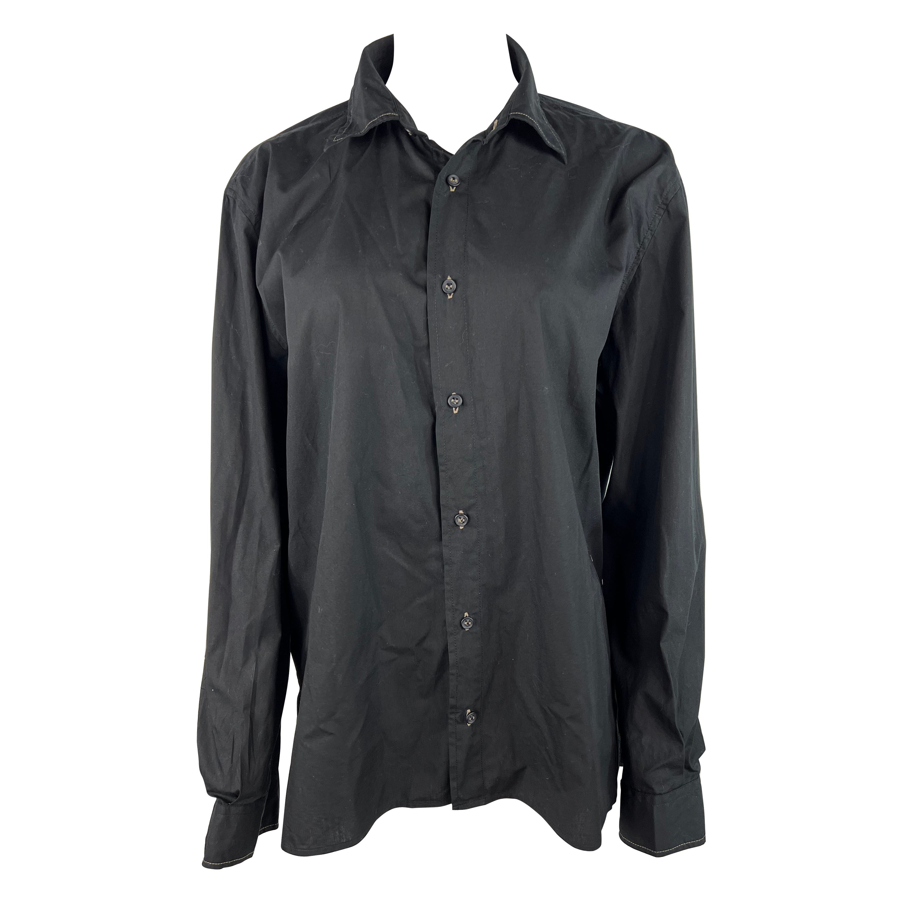 Blumarine UONO Black Cotton Button Down Shirt, Size XXL For Sale