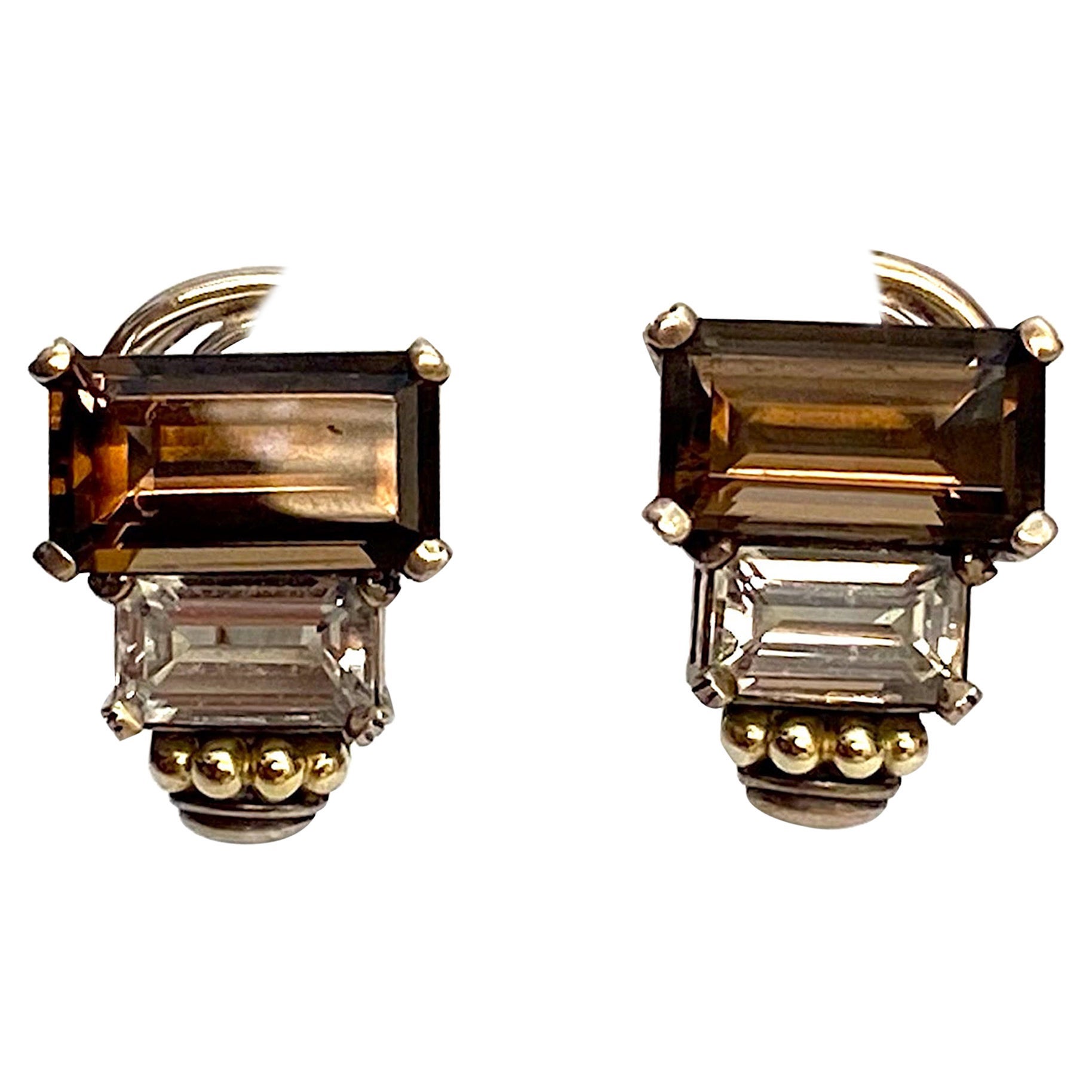 Lagos Sterling Silver, 18K Gold, White Sapphire & Smokey Quartz Earrings