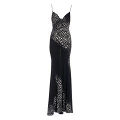Roberto Cavalli Schwarz-weißes, schräg geschnittenes bodenlanges Seidenkleid, Frühjahr/Sommer 1999