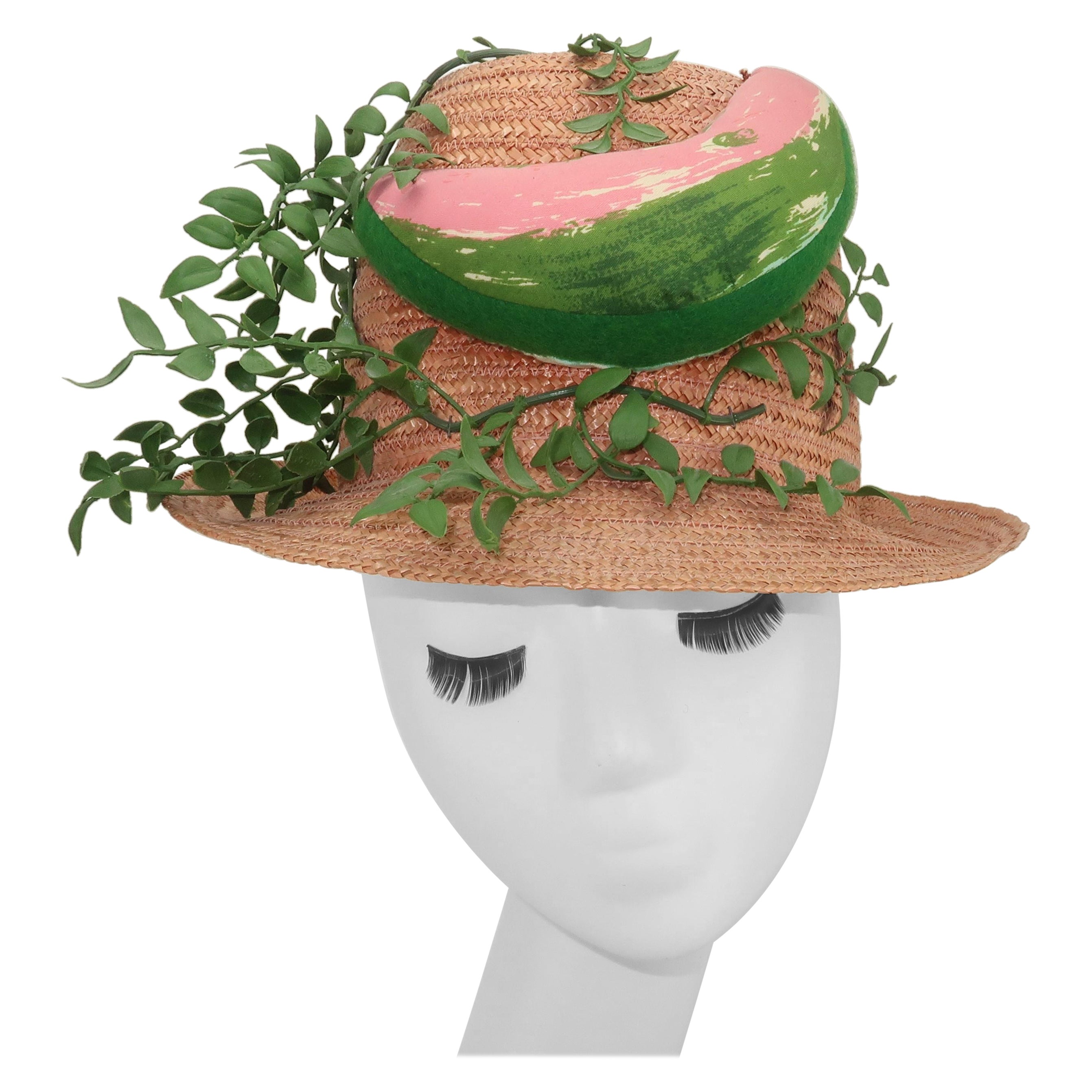 Margie Webb of California Novelty Straw Hat With Watermelon Motif, 1960's