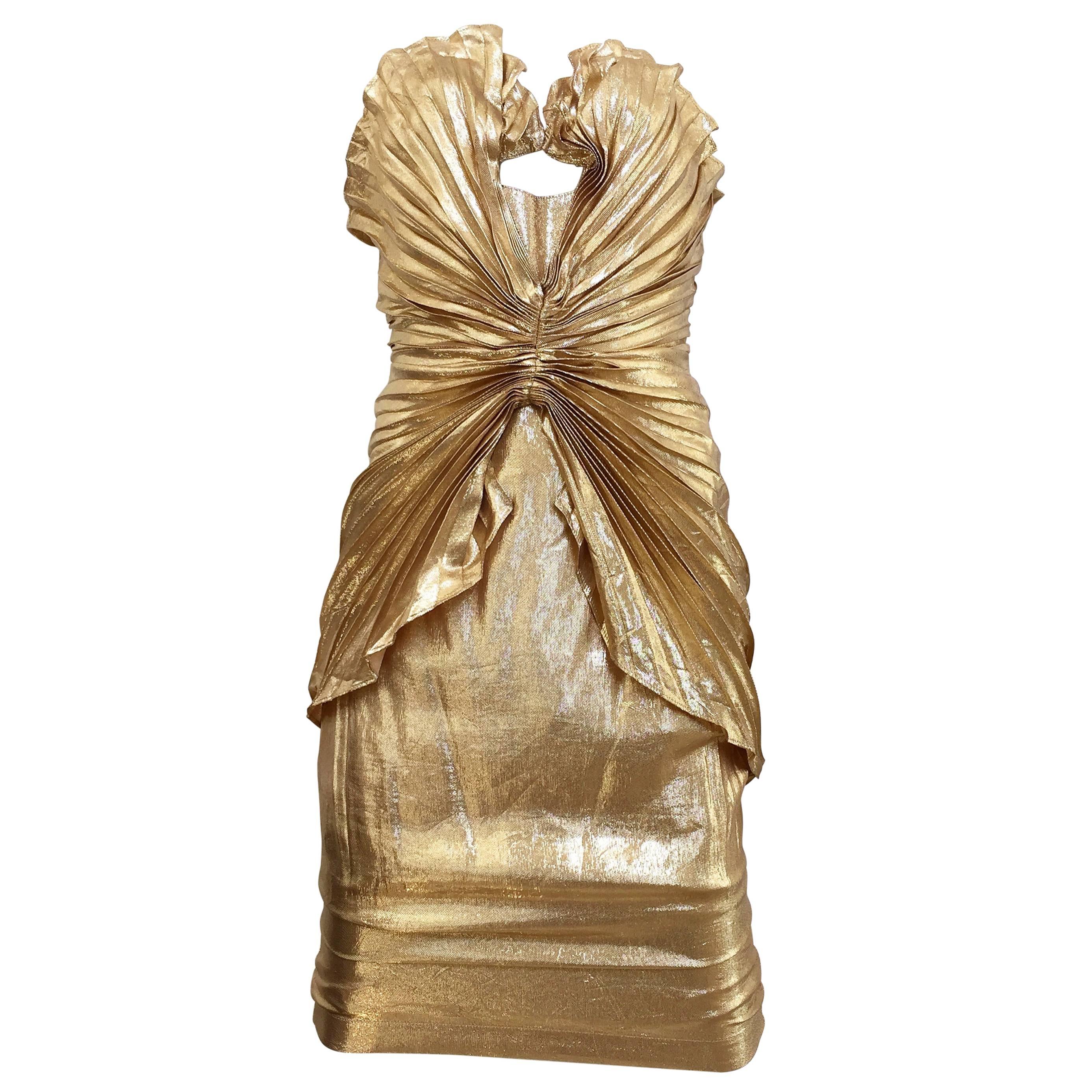 Vintage Thierry Mugler  Iconic gold silk lamé bustier dress