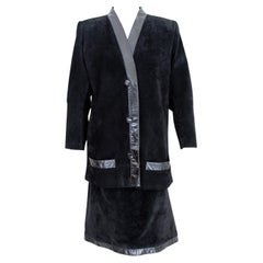 Christian Dior Boutique Black Suede Skirt Suit 1980s