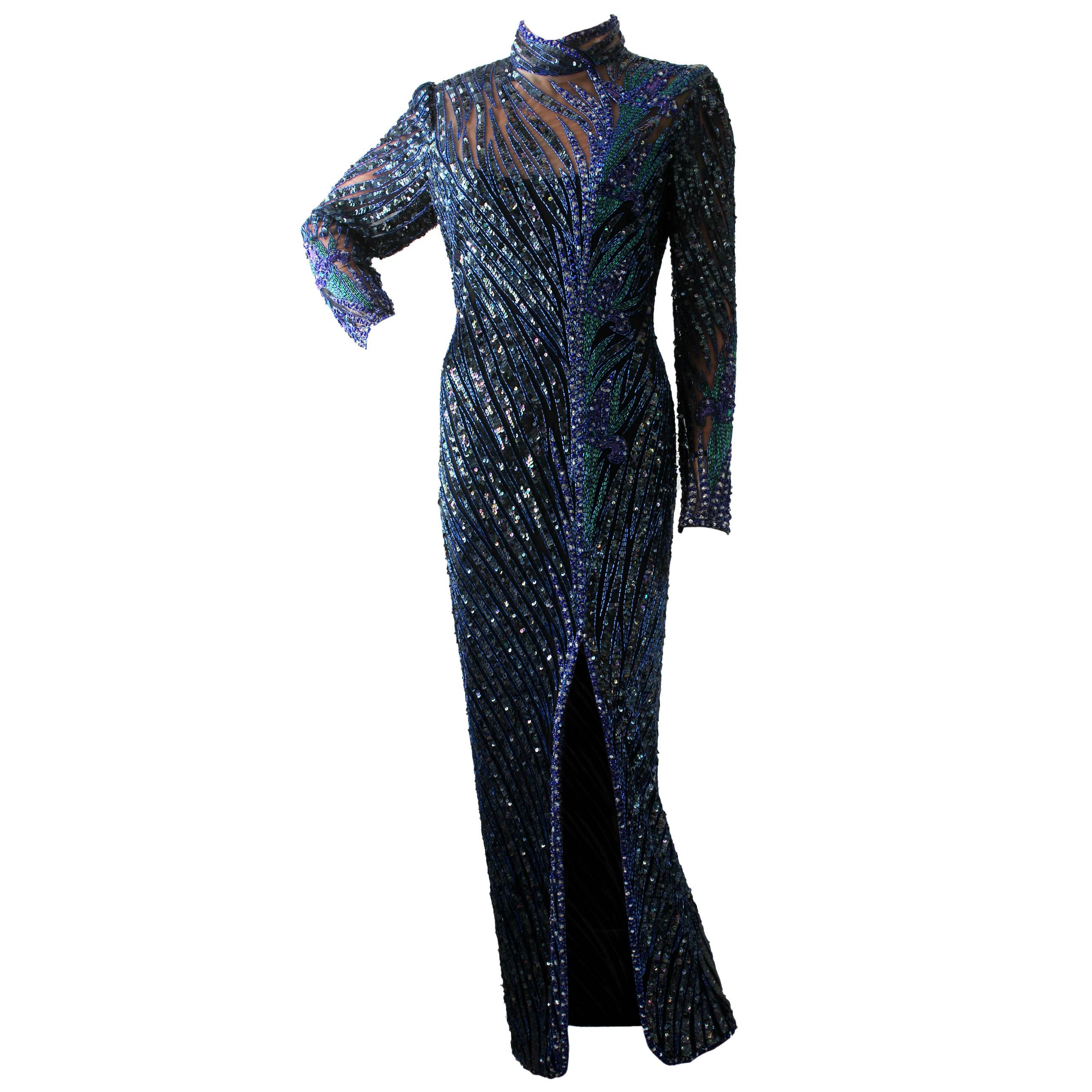 Exquisite Bob Mackie Boutique Fully Beaded Evening Gown Early 80s Size 14 