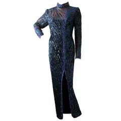 Exquisite Bob Mackie Boutique Fully Beaded Evening Gown Early 80s Size 14