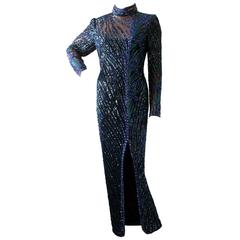 Vintage Exquisite Bob Mackie Boutique Fully Beaded Evening Gown Early 80s Size 14 