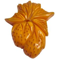 Vintage 1930s Bakelite Carved Figural Strawberries Dress Clip/Brooch