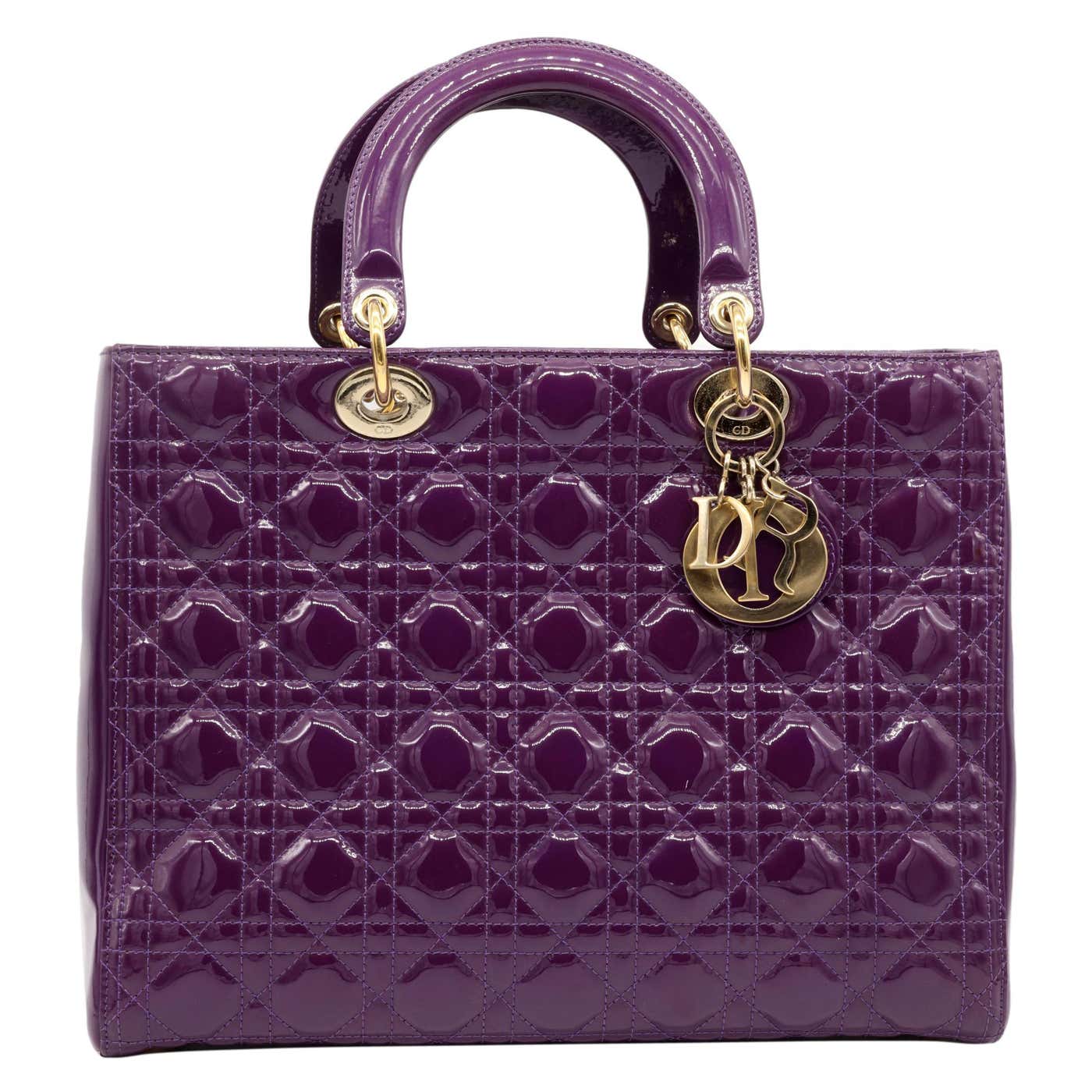 Dior Purple Cannage Patent Leather Large Lady Dior Tote Shoulder Bag ...