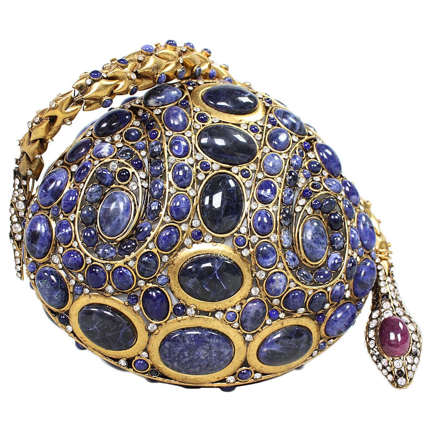 Iradj Moini Lapis Lazuli Cabochon & Rhinestone Handbag