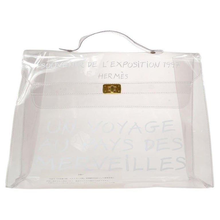 HERMES Kelly Clear Transparent PVC Vinyl Souvenir Travel Top Handle Tote  Bag For Sale at 1stDibs