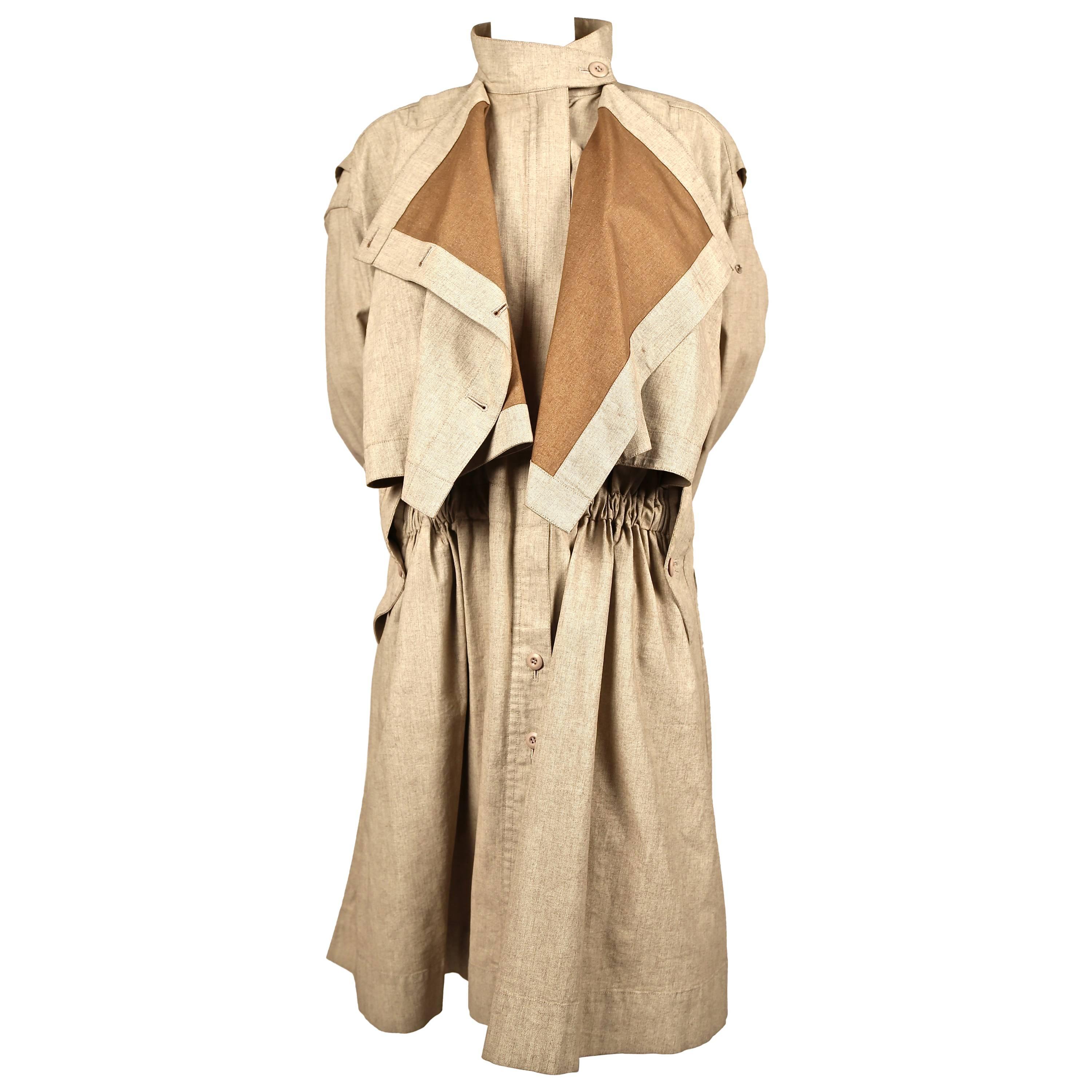 1980's ISSEY MIYAKE tan oversized draped coat