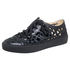 Chanel Black Floral Cutout Leather CC Low Top Sneakers Size 40