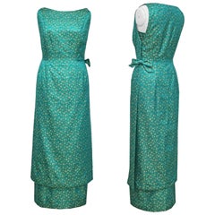 Jean Dessès haute couture emerald and gold silk brocade evening dress, c. 1962