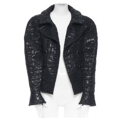 runway CHANEL 13A cyber tweed bomber sleeve double breasted black jacket FR36
