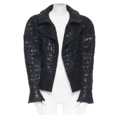 runway CHANEL 13A cyber tweed bomber sleeve double breasted black jacket FR36