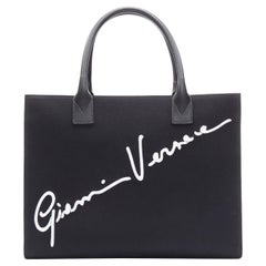 new Versace Gianni GV Signature logo embroidery black canvas handle tote bag