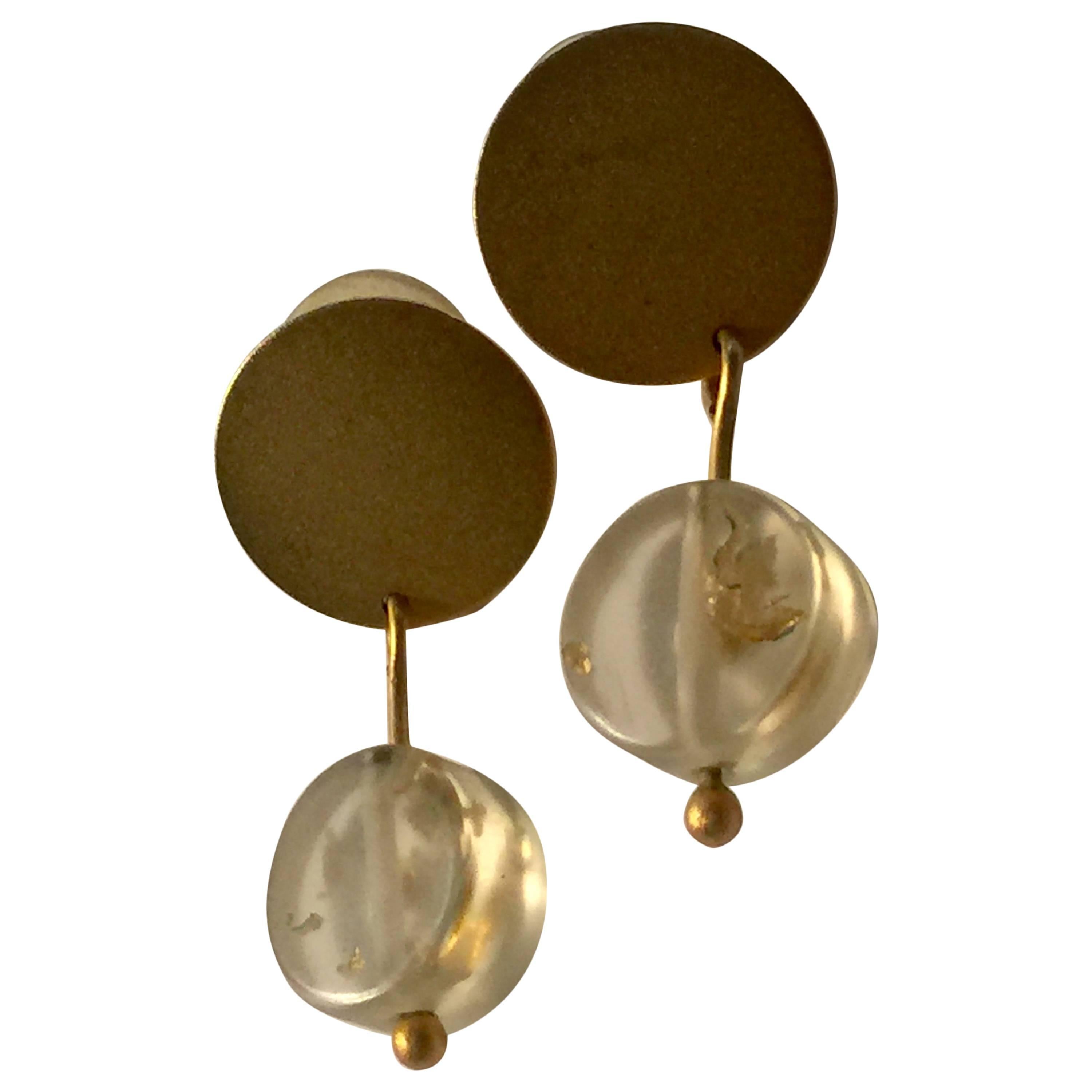 1980s MARTHA STURDY VANCOUVER Goldtone and Gold flake Resin Drop Earrings