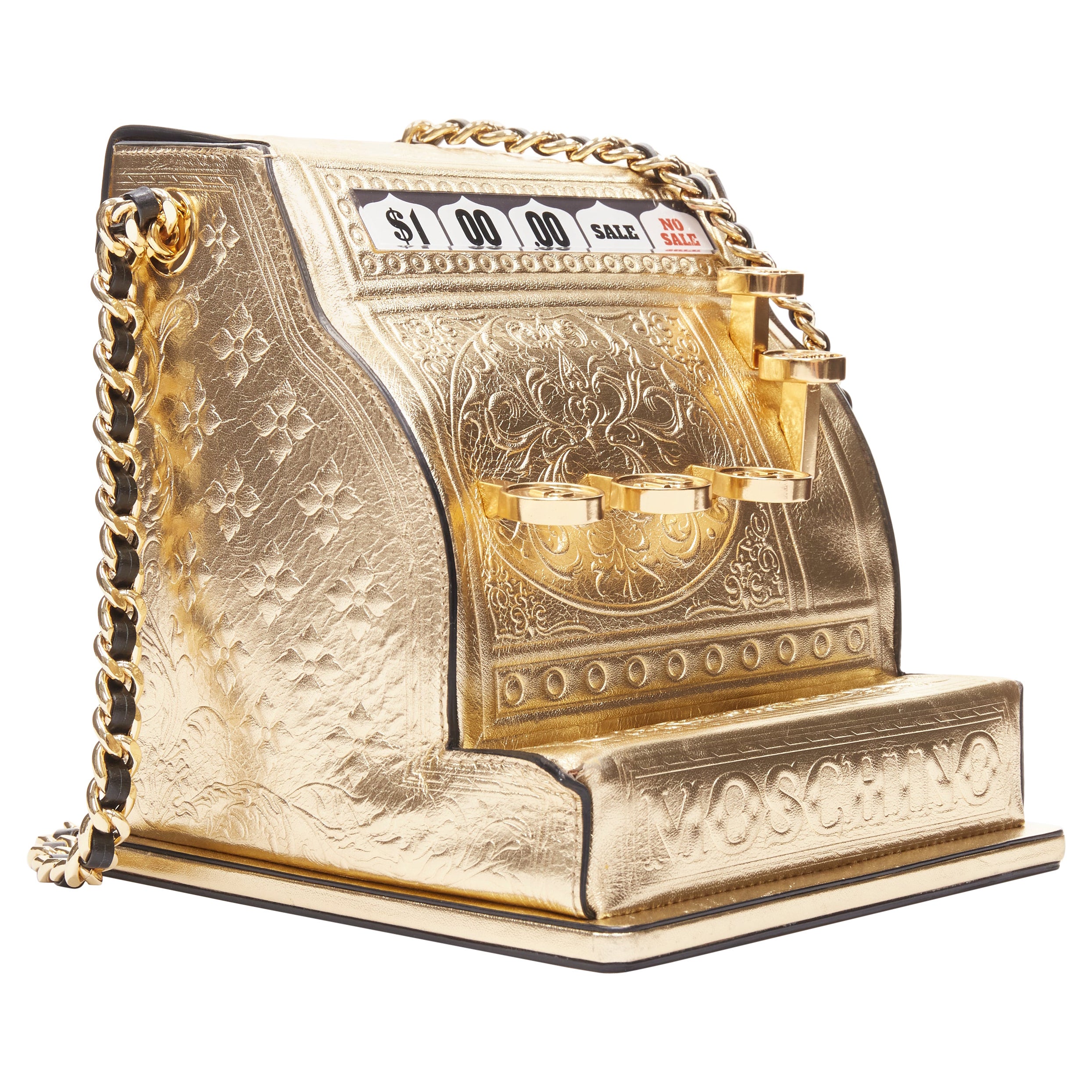 rare MOSCHINO Couture! 2019 Runway gold Cash Register Machine crossbody bag
