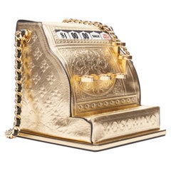 Seltene MOSCHINO Couture! 2019 Laufsteg Crossbody-Tasche aus Gold mit Kaschmir-Register