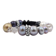 Pearls, Black Agate, Diamond, Rock Crystal, Smoky Quartz Bracelet 