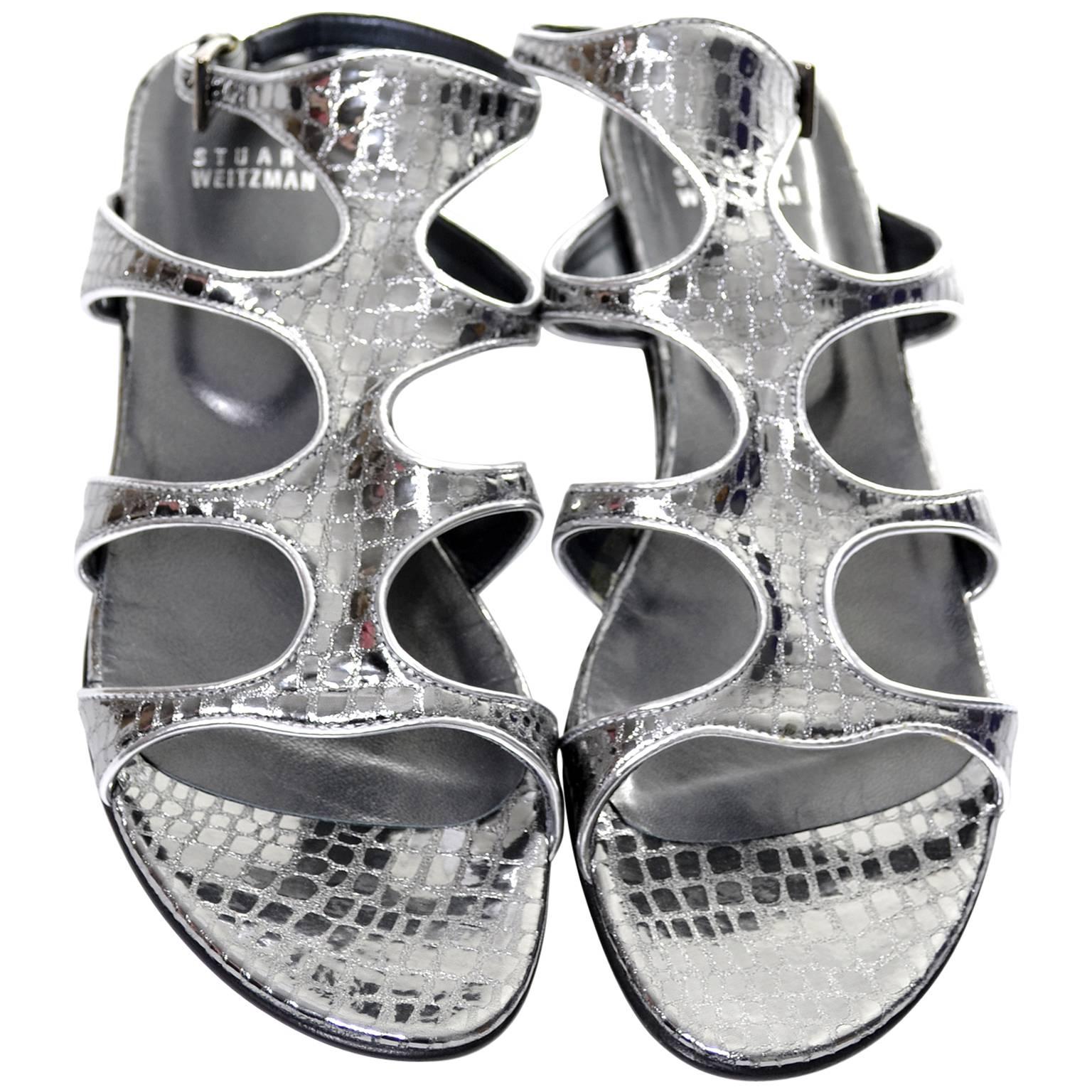 NEW in Box Stuart Weitzman Metallic Alligator Leather Gladio Gladiator Sandals 8