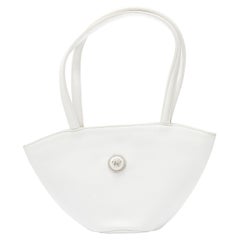 vintage GIANNI VERSACE white leather silver Medusa top handle flared basket bag