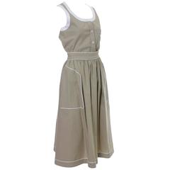 1970s Valentino Retro 2pc Linen Dress Skirt Top Ensemble Made in France 6