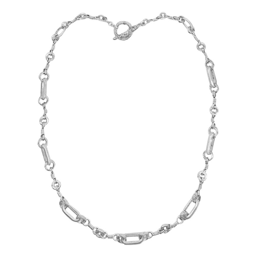 Hand Manipulated, Signature Detailing Sterling Silver 36" Link Chain Necklace