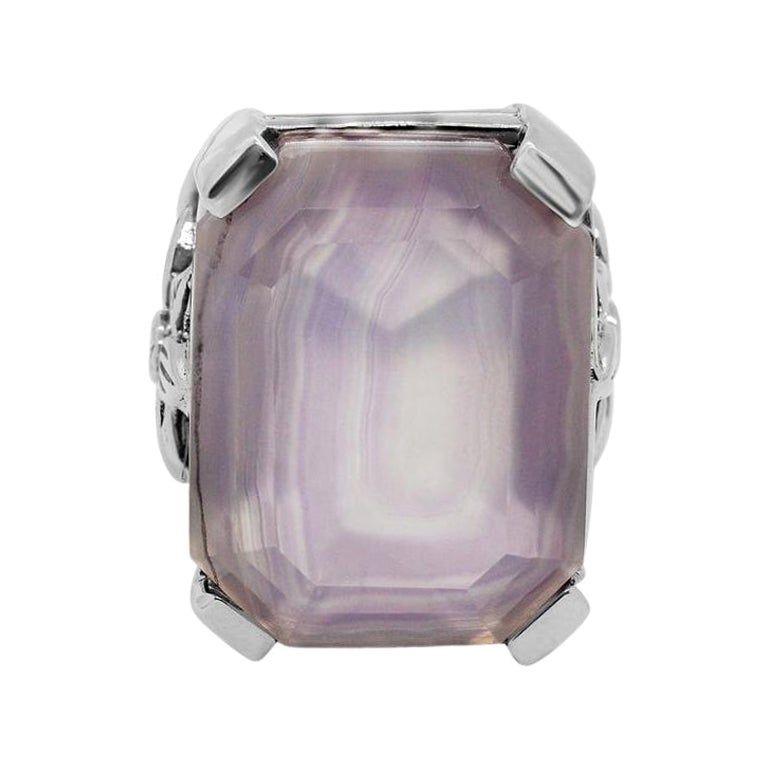 Large bague en argent massif avec quartz naturel et agate violette