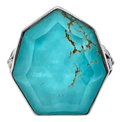 Galactical Turquoise Freeform Gemstone Ring With Engraved Sterling Silver Ring
