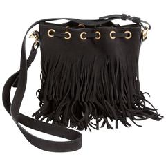 Yves Saint Laurent Black Suede Fringed Emmanuelle Bucket Bag