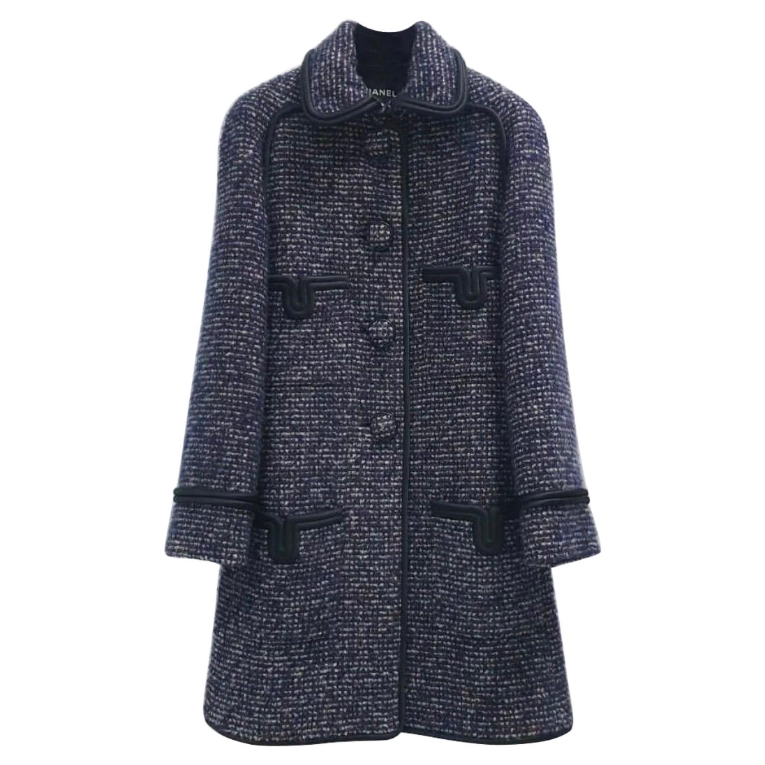Chanel - Manteau en tweed bleu en vente