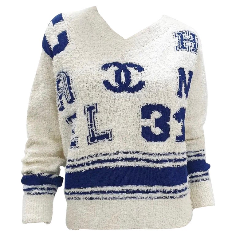 Chanel Varsity Iconic Logo Pullover Sweater For Sale at 1stDibs ...