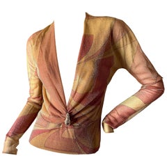 Gucci by Tom Ford Glittering Sheer Pink and Gold Top with Dragon Ornament