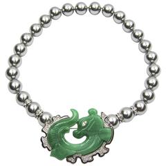 Faux Jade Dragon Fish Brooch Pin Faux Tahitian Pearl Necklace and Earrings 5