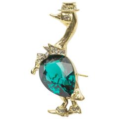 Reja Green Belly Performing Goose Sterling Silver Brooch Pin C1940s 10
