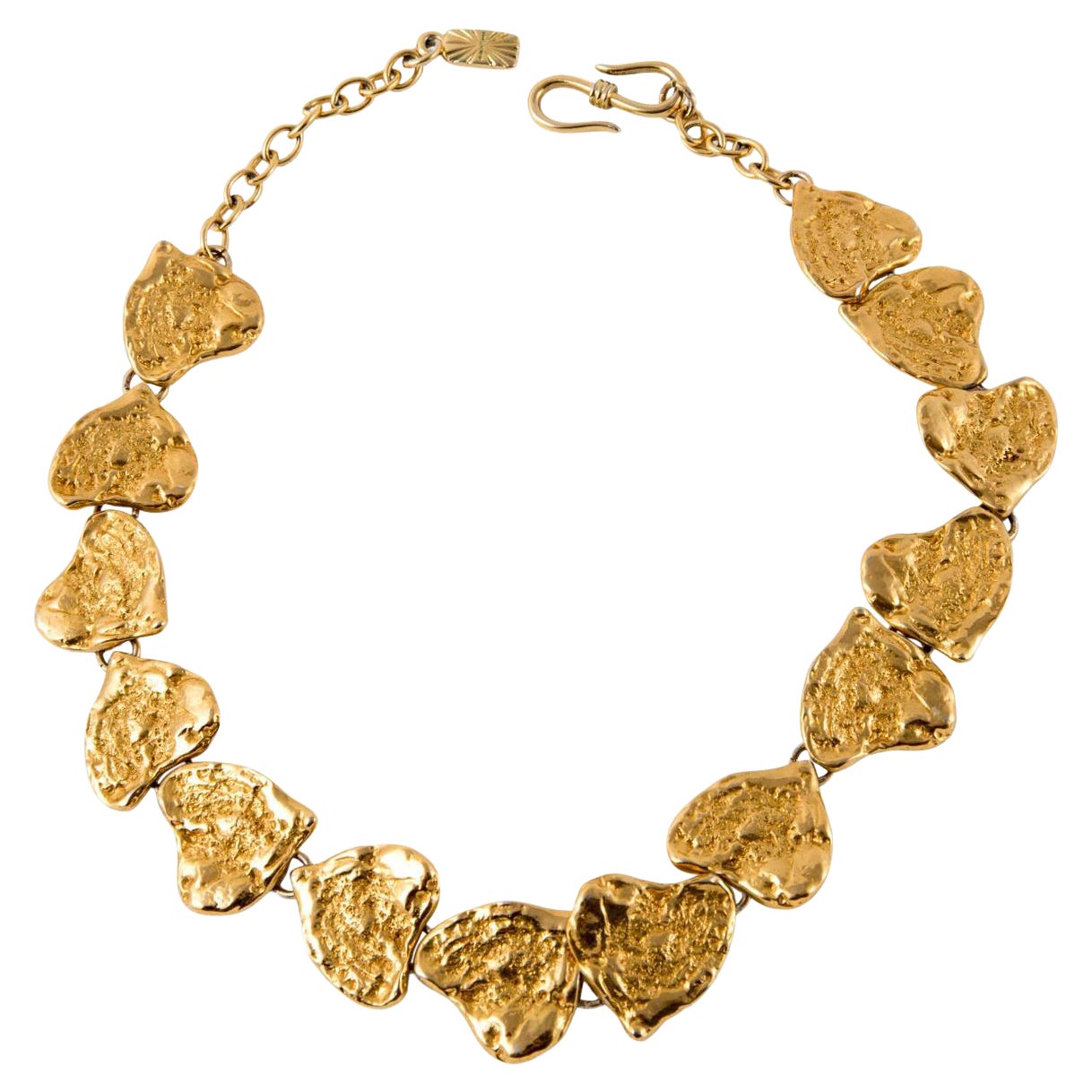  1980s Yves Saint Laurent YSL Gold Tone Hearts Necklace   