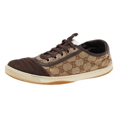 Gucci Brown/Beige GG Canvas And Suede Low Top Sneakers Size 38.5