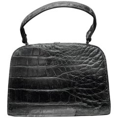 1950s Black Alligator Handbag