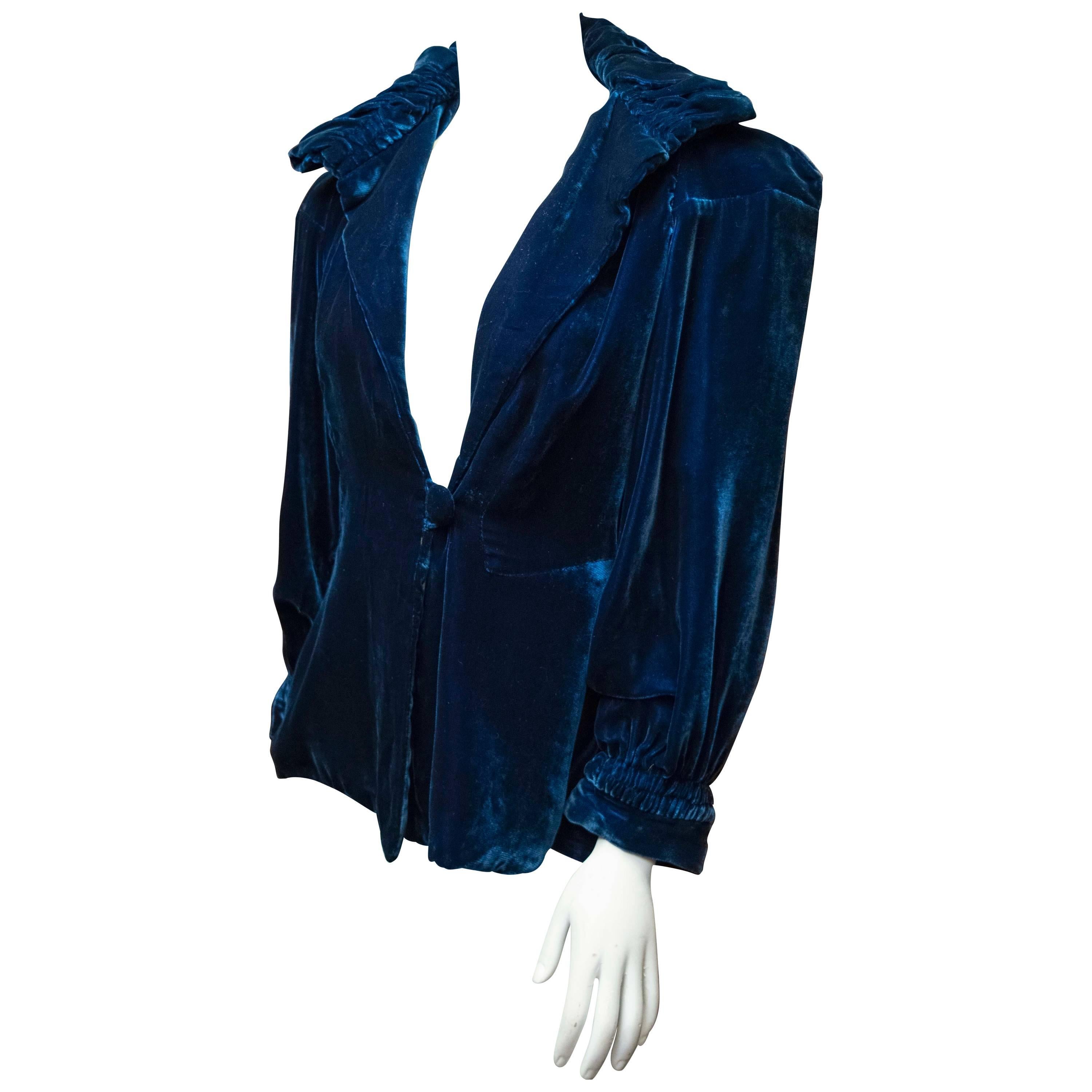 1930s Cropped Blue Velvet Opera Jacket 