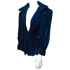 Vintage 1930s Cropped Blue Velvet Opera Jacket 