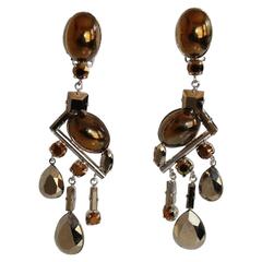Philippe Ferrandis Glass Cabochon and Swarovski Crystal Statement Earrings