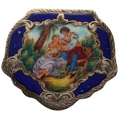 Vintage Sterling and Enamel Italian Compact Box, Francois Boucher, The Bird Cage
