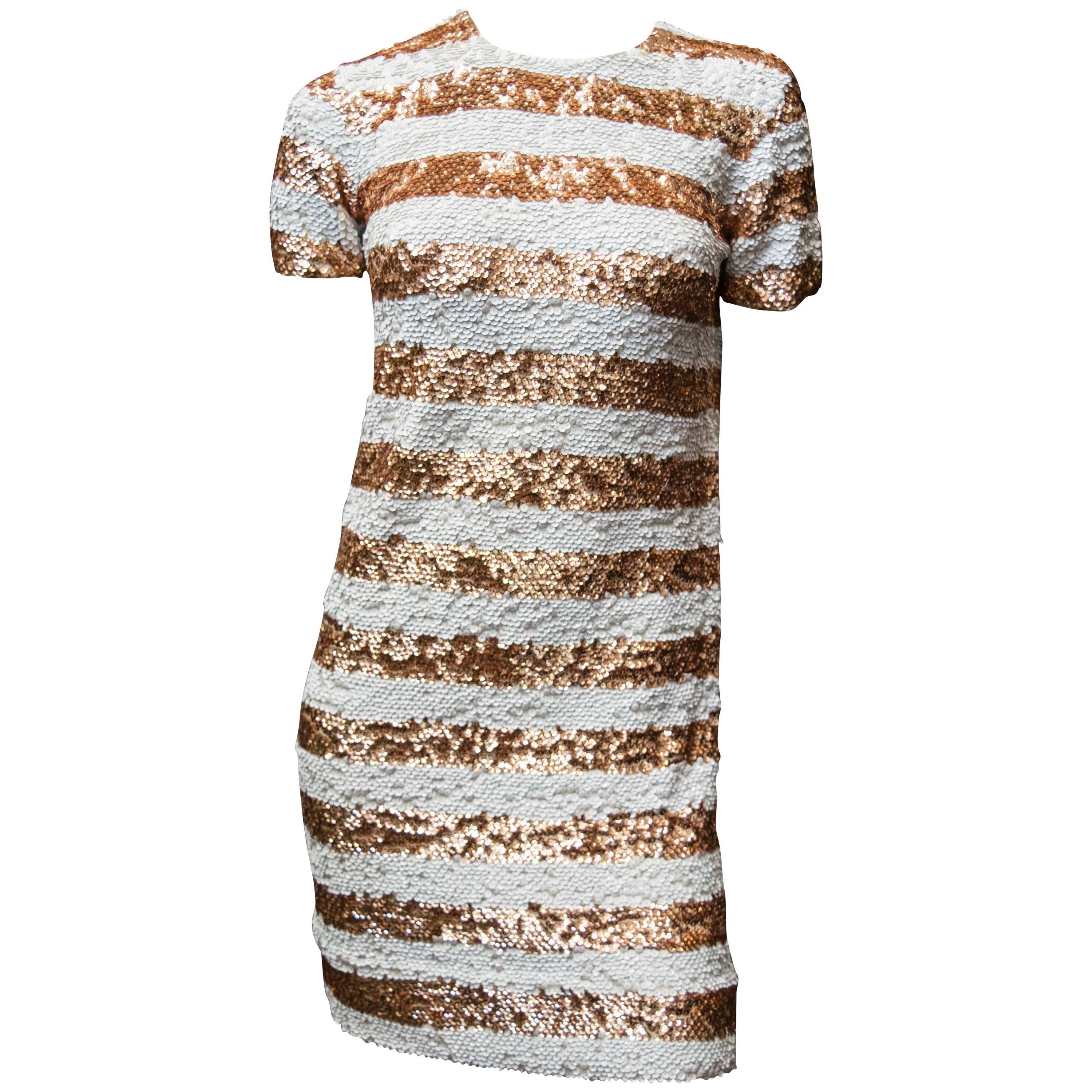 1960s Orange & White Sequined Party Dress
