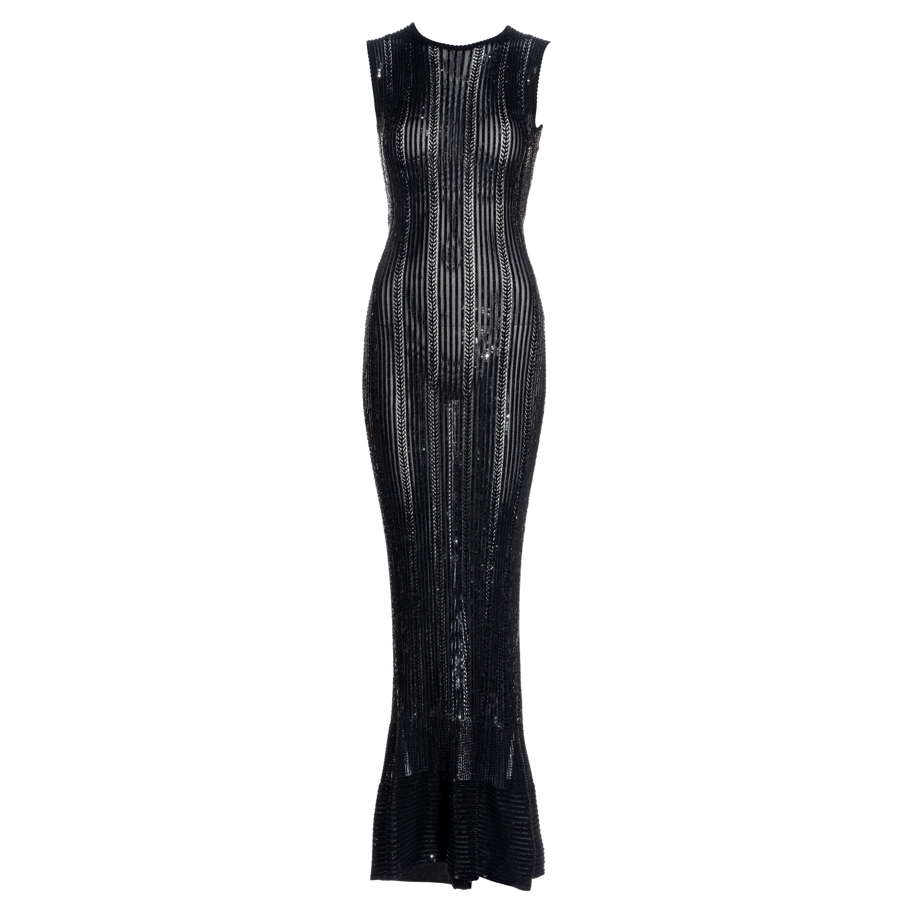 1991 AZZEDINE ALAIA black and navy fringed wool dress at 1stDibs