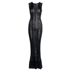 Azzedine Alaia Schwarzes, perlenbesetztes und paillettenbesetztes, bodenlanges Abendkleid, FS 1996