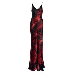 Roberto Cavalli red silk bias-cut floor-length evening dress, fw 2000