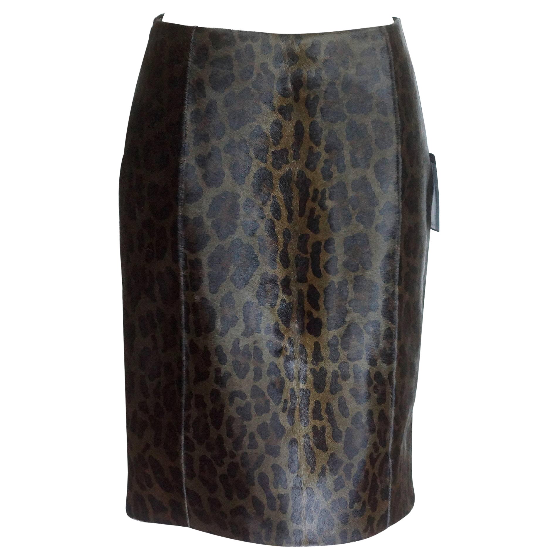 Prada Skirt Pencil Leopard Print Calf Hair   40 / 6  New For Sale