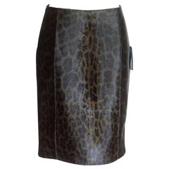 Prada Skirt Pencil Leopard Print Calf Hair   40 / 6  New