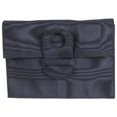 1960s Dark Navy Silk Moire Clutch 9