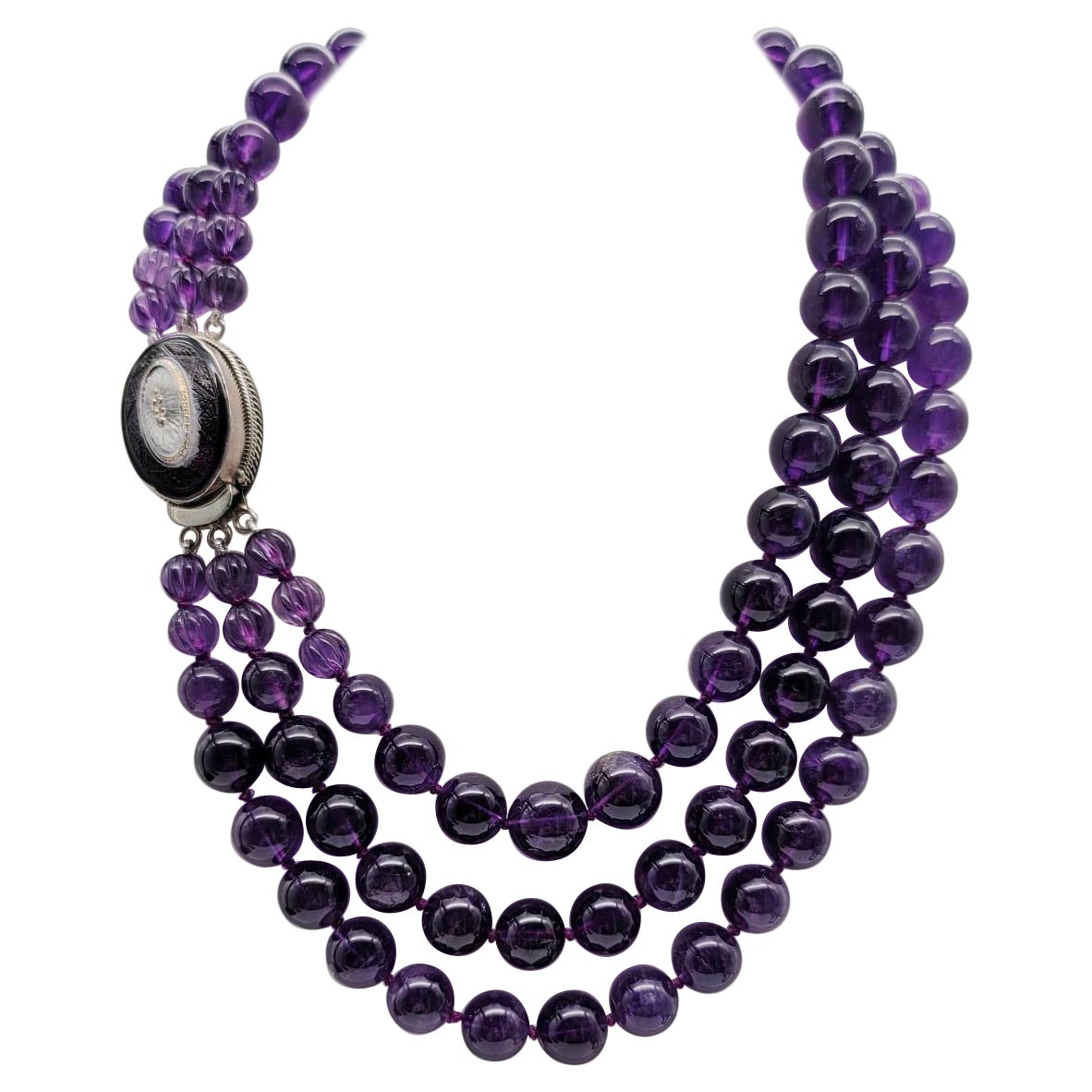 A.Jeschel Natural Amethyst Bead Necklace with signature clasp. For Sale ...